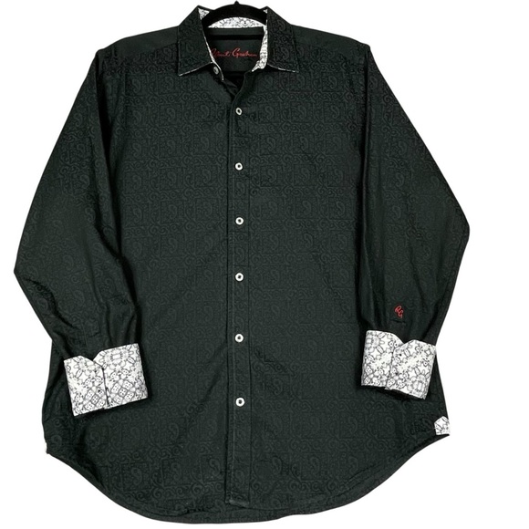 Robert Graham Black on Black Windsor Paisley Jacquard Flip Cuff Classic Shirt M - Picture 1 of 16